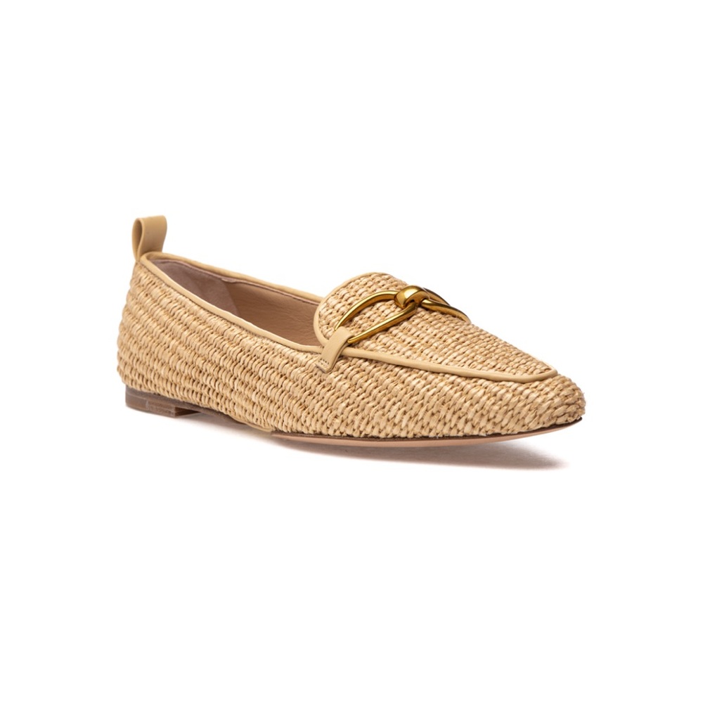 Veronica Beard Champlain Loafer in Ecru Woven Flats with Gold Detail Size : 8.5 - Picture 3 of 11